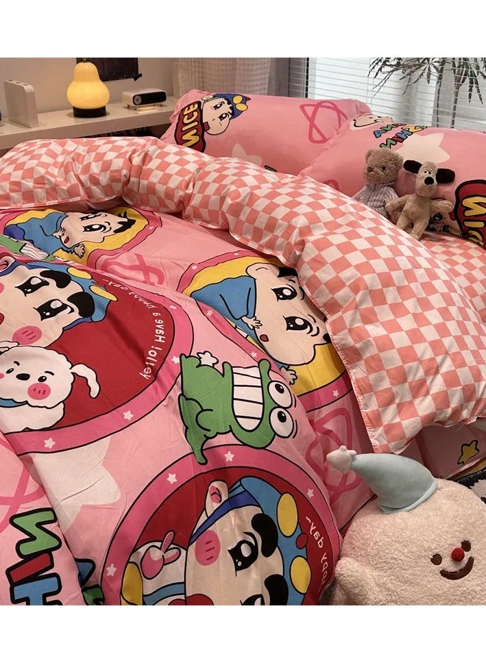 General Cartoon ins style super cute soft bamboo panda washed cotton sheet quilt cover four-piece set student bed three-piece set,Happy Shin-new ljf, 1.2 three-piece set (vet cover 150x200)  - Image 1