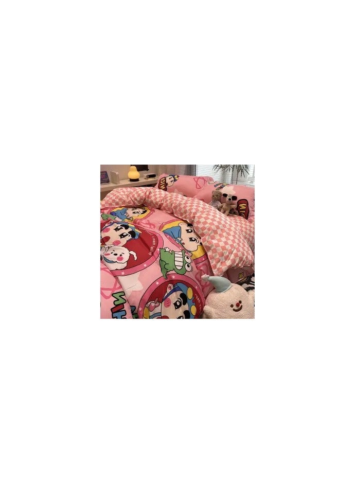 General Cartoon ins style super cute soft bamboo panda washed cotton sheet quilt cover four-piece set student bed three-piece set,Happy Shin-new ljf, 1.2 three-piece set (vet cover 150x200)  - Image 2
