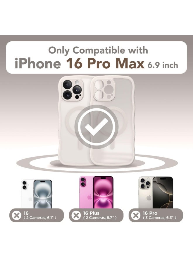 كبرارو جراب لهاتف iPhone 16 Pro Max للنساء والفتيات، مُحسّن [حماية كاملة للكاميرا] [متوافق مع MagSafe] جراب هاتف شفاف غير لامع لطيف على شكل موجة لهاتف iPhone 16 Pro Max، أبيض فاتح - Image 2