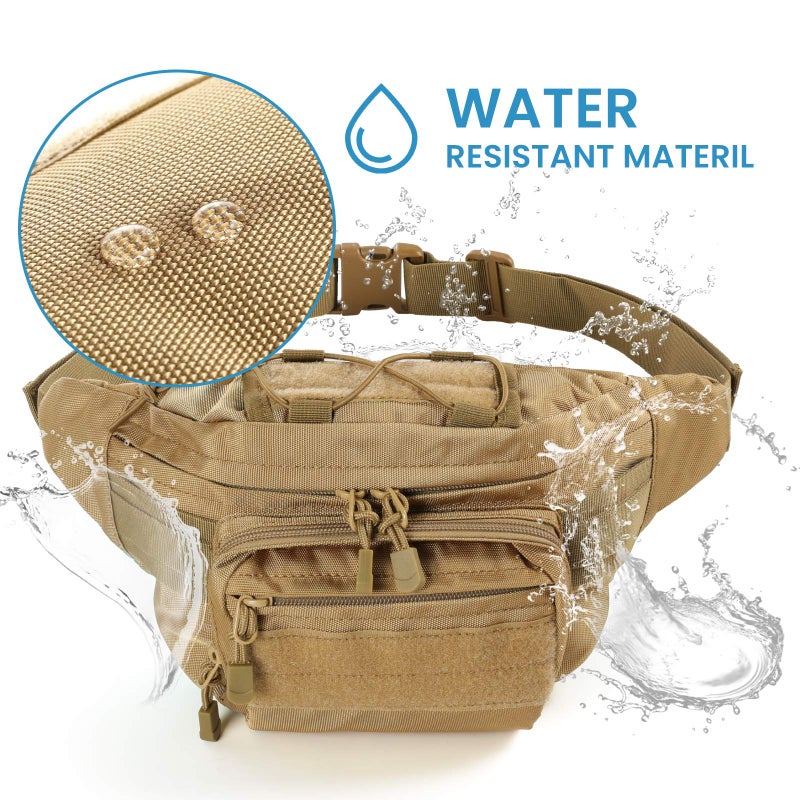 FRTKK Tactical Fanny Pack Military Waist Bag Pack with USA Flag Patch Utility Hip Pack with Adjustable Strap for Outdoors Fishing Cycling Camping Hiking Dog Walking (Tan 2) - Image 4