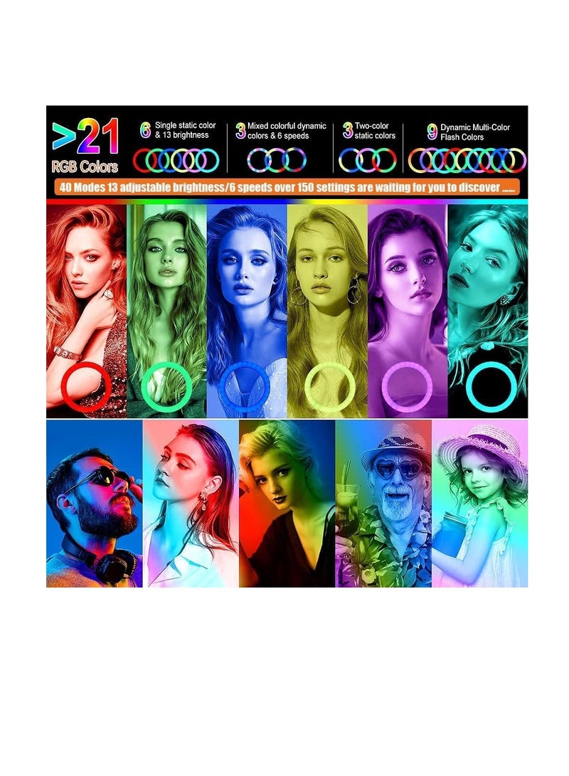 GerTog 177cm LED Ring Light with Tripod Stand & Mobile Holder, Remote Control, 40 RGB Modes & 13 Brightness Levels for Makeup, YouTube & TikTok - Image 4