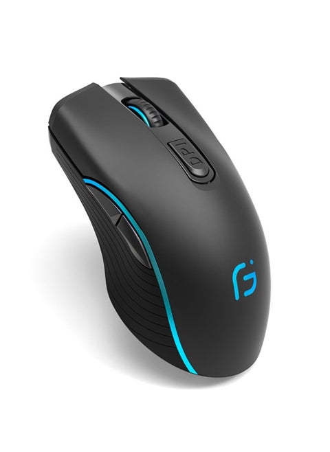 Rechargeable Computer Mouse Dual Mode Bluetooth + 2.4Ghz Wireless USB Mouse 2400DPI Optical Gaming Mouse Gamer Mice for PC Laptop (Black)