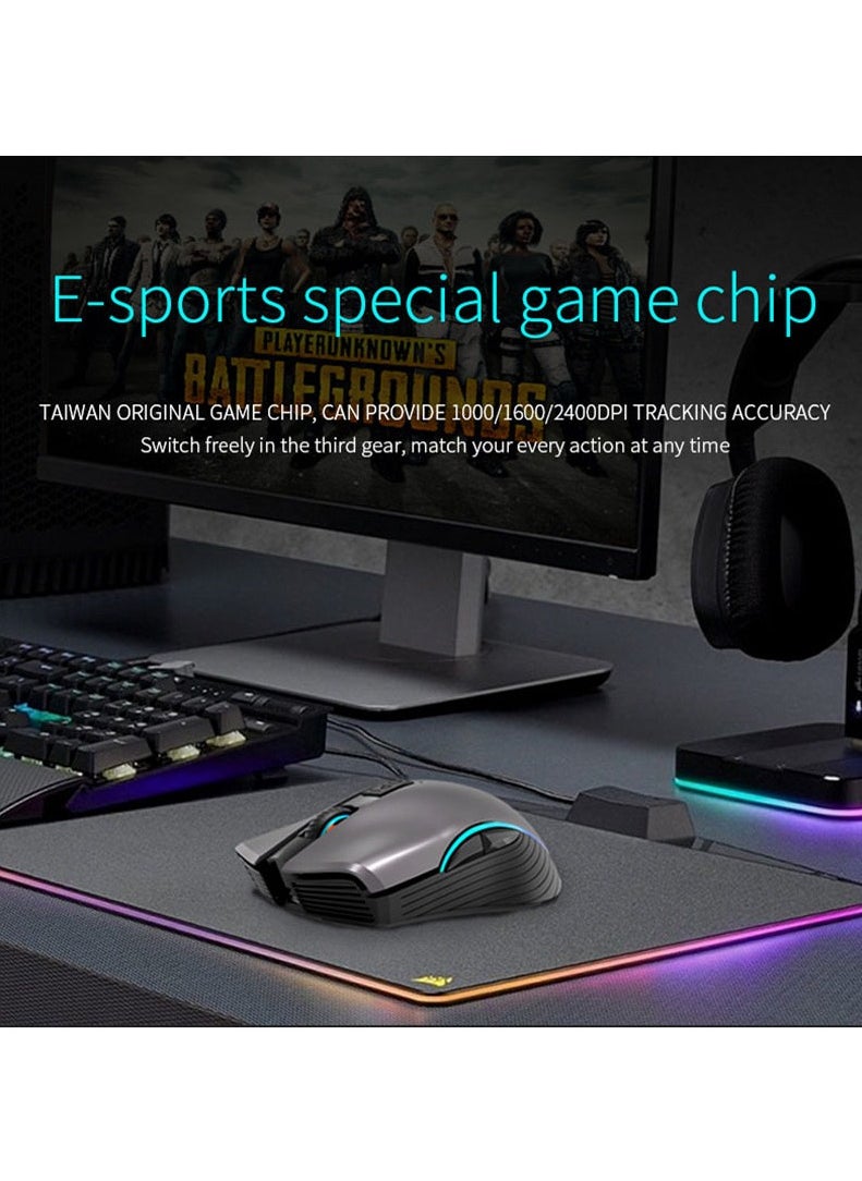 Rechargeable Computer Mouse Dual Mode Bluetooth + 2.4Ghz Wireless USB Mouse 2400DPI Optical Gaming Mouse Gamer Mice for PC Laptop (Black)