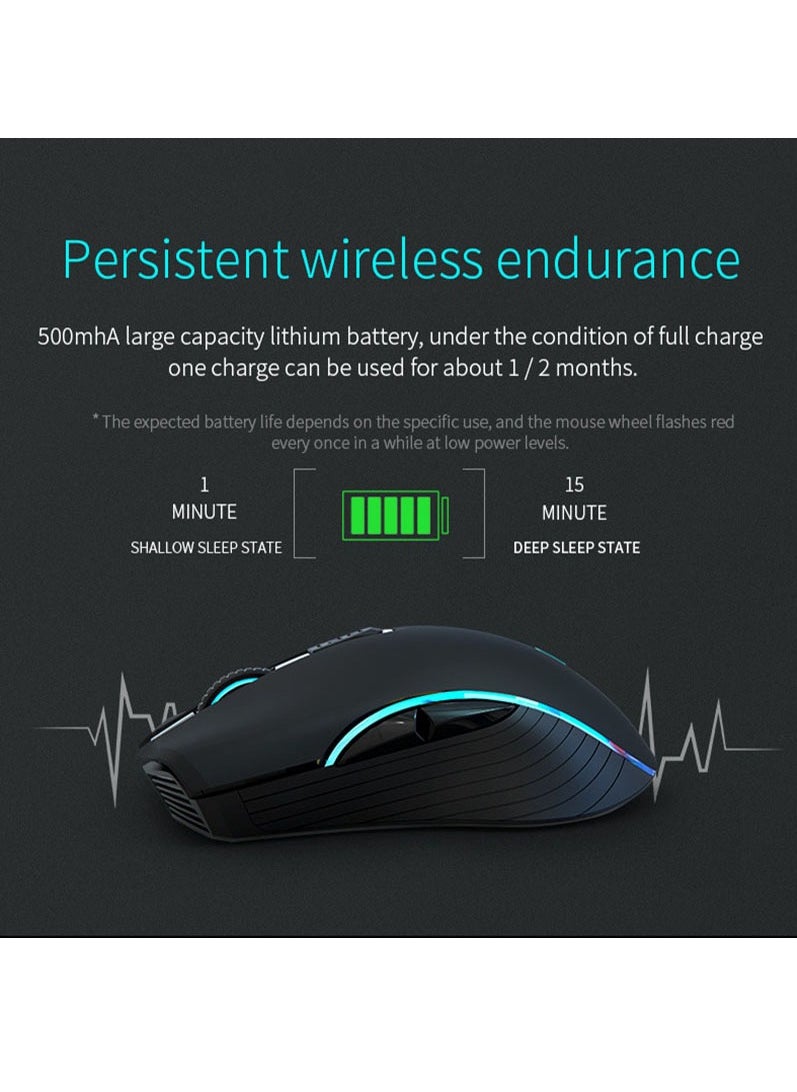 Rechargeable Computer Mouse Dual Mode Bluetooth + 2.4Ghz Wireless USB Mouse 2400DPI Optical Gaming Mouse Gamer Mice for PC Laptop (Black)