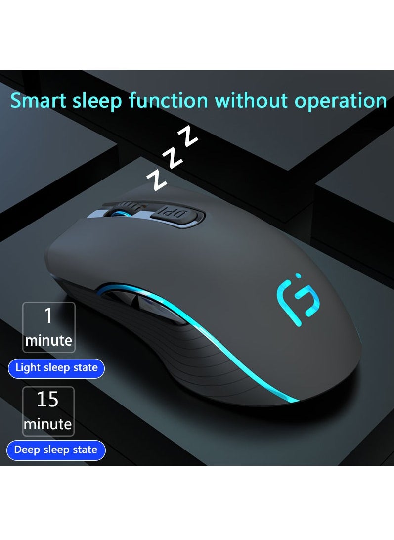 Rechargeable Computer Mouse Dual Mode Bluetooth + 2.4Ghz Wireless USB Mouse 2400DPI Optical Gaming Mouse Gamer Mice for PC Laptop (Black)