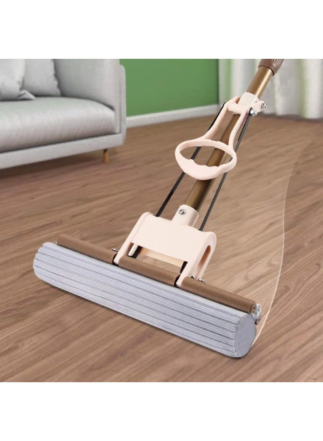 LDQ 27cm Sponge Roller Mop with 110cm Extendable Metal Handle – Self-Wringing Floor Cleaning Mop for Household, Kitchen & Bathroom - Image 1