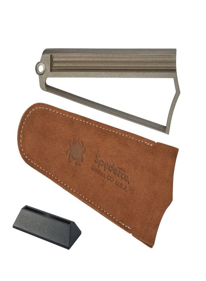 سباي ديركو مبراة Spyderco Webfoot - تصميم من الفولاذ الكربوني مع طلاء بتريد البورون المكعب - تتضمن جرابًا وقاعدة من جلد الغزال - 308CBN - Image 2