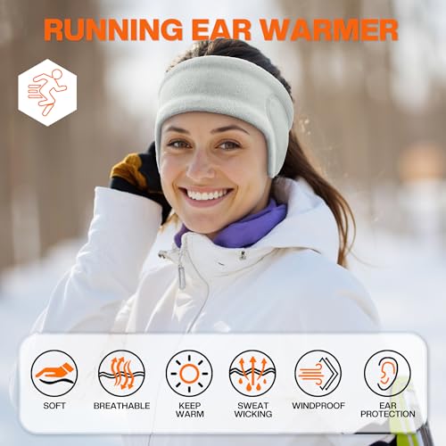 Sukeen Running Ear Warmers for Women, Double-Layer Fleece Ear Warmer Headband, Moisture Wicking Non-Slip Winter Running Headband, Elastic Winter Headbands for Cycling Hiking Jogging, Black/Gray - Image 4