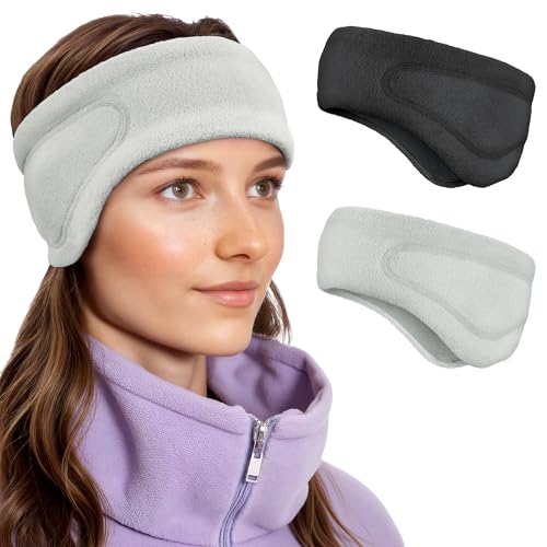 Sukeen Running Ear Warmers for Women, Double-Layer Fleece Ear Warmer Headband, Moisture Wicking Non-Slip Winter Running Headband, Elastic Winter Headbands for Cycling Hiking Jogging, Black/Gray - Image 1