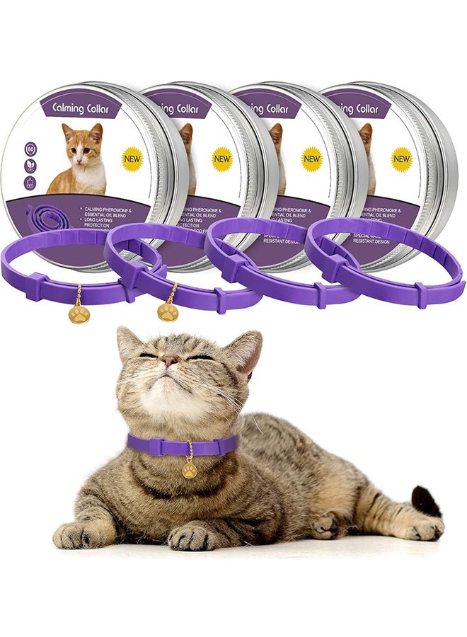 4 Pcs Calming Cats Collar Adjustable Cat Calm Collar Lavender Scent Relaxing Cat Collar  for Puppies Cats Reduce Stress Aggression Anxious, up to 15 Inches - Image 1