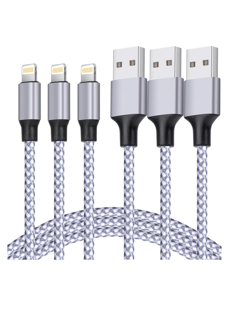 Generic - (3 pack)  2M Nylon Braided USB Fast Charging Cable Data Charging Cable for iPhone 13/12/11 Pro Max/XS Max/XR/XS/x/8/7/Plus/6S/6/SE/5S and iPad 3 - Image 1