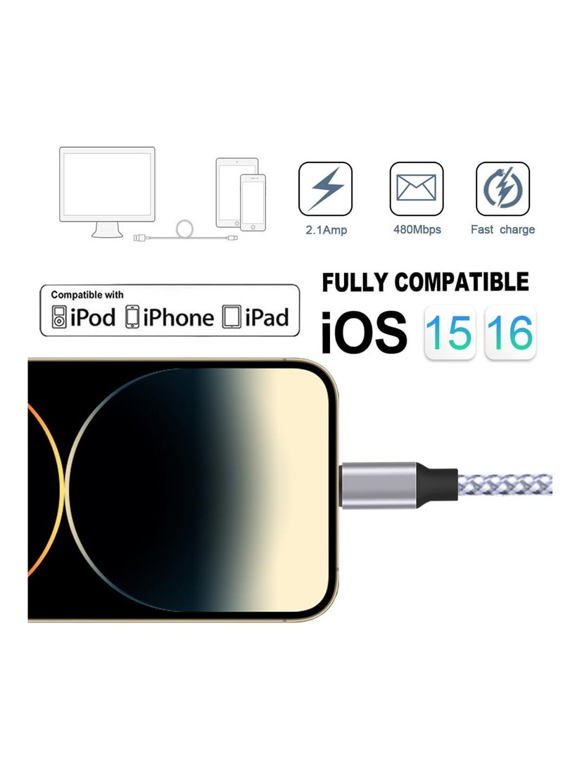 Generic - (3 pack)  2M Nylon Braided USB Fast Charging Cable Data Charging Cable for iPhone 13/12/11 Pro Max/XS Max/XR/XS/x/8/7/Plus/6S/6/SE/5S and iPad 3 - Image 1