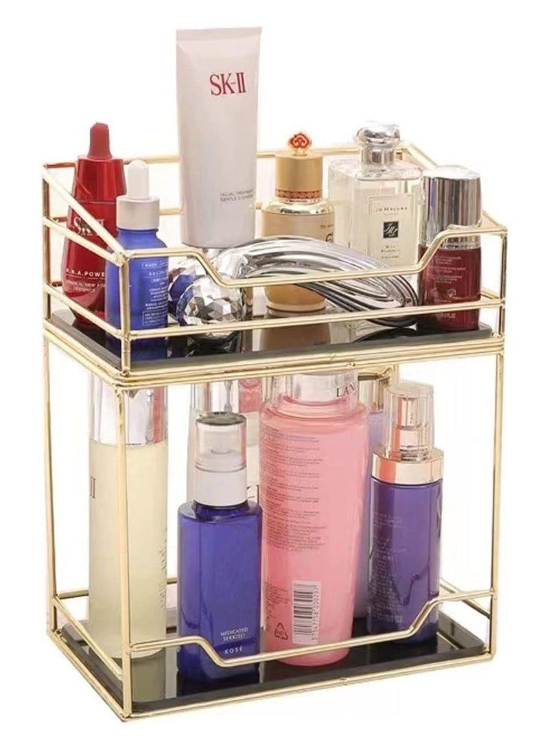 GGEROU Makeup Organizer Shelf Cosmetic Storage Rack with Removable Glass Tray Perfume Display Rack,Vanity Organizer Rack (2 Layer Rectangle) - Image 1