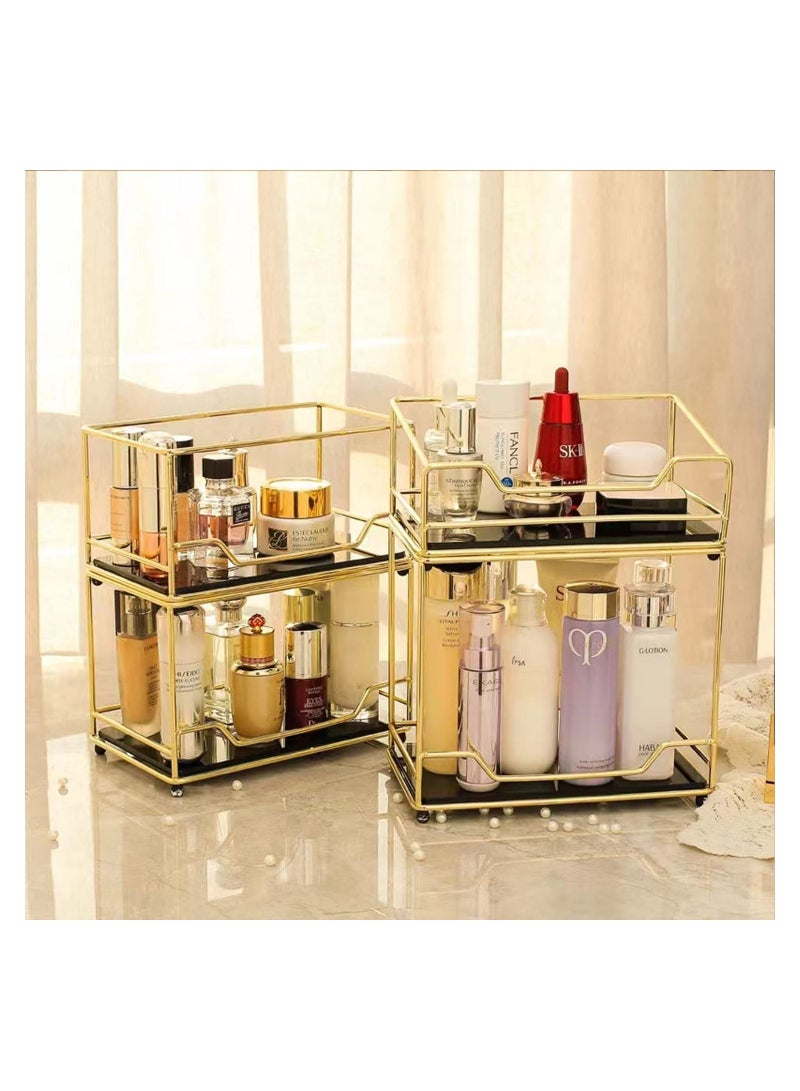 GGEROU Makeup Organizer Shelf Cosmetic Storage Rack with Removable Glass Tray Perfume Display Rack,Vanity Organizer Rack (2 Layer Rectangle) - Image 4