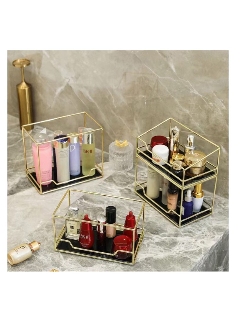 GGEROU Makeup Organizer Shelf Cosmetic Storage Rack with Removable Glass Tray Perfume Display Rack,Vanity Organizer Rack (2 Layer Rectangle) - Image 3
