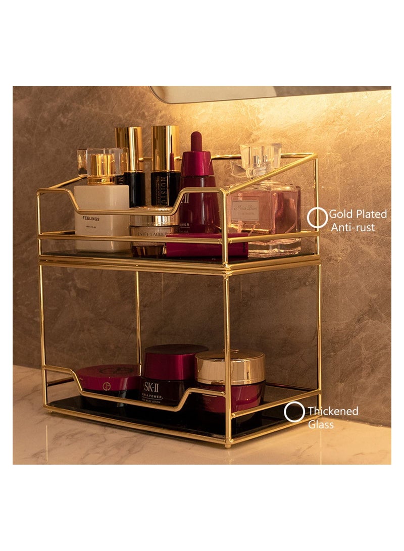GGEROU Makeup Organizer Shelf Cosmetic Storage Rack with Removable Glass Tray Perfume Display Rack,Vanity Organizer Rack (2 Layer Rectangle) - Image 5