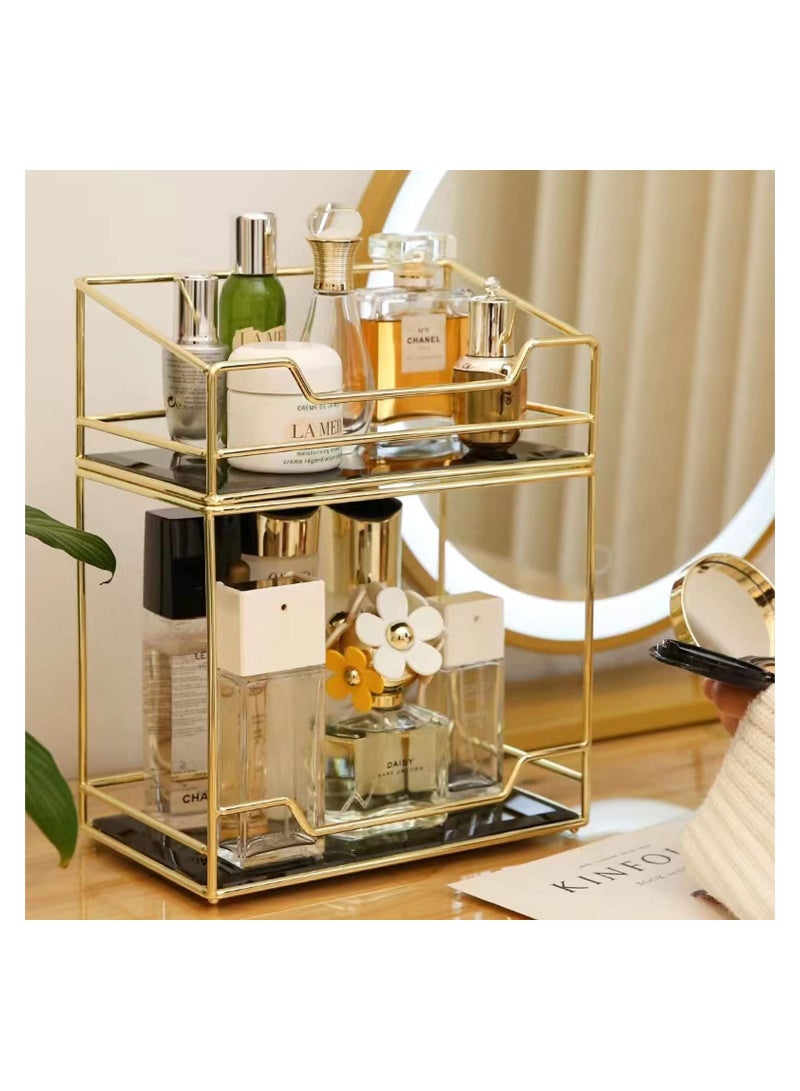 GGEROU Makeup Organizer Shelf Cosmetic Storage Rack with Removable Glass Tray Perfume Display Rack,Vanity Organizer Rack (2 Layer Rectangle) - Image 2