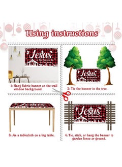 HOWAF Christmas Jesus Religious Banner Xmas Holy Night Backdrop Jesus Is The Reason For The Season Red Buffalo Plaid Banner For Winter Holiday Xmas Religion Party Outdoor Decors72.8 * 43.3 Inch  - Image 4