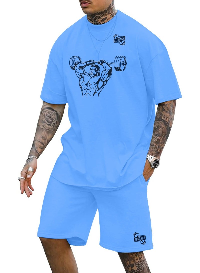 ALCOACH 2Pcs Men's Casual Short Sleeve Tracksuit Summer T Shirt & Shorts Set Waffle Sports Suit Athletic Matching Set with Pockets Khaki  - Image 4