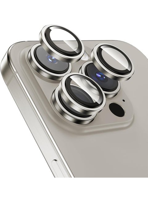 Camera Lens Protector for iPhone 15 Pro 6.1-Inch and iPhone 15 Pro Max 6.7-Inch, 9H Tempered Glass Metal Individual Ring Cover, HD Clear, 3-Pieces Titanium Grey