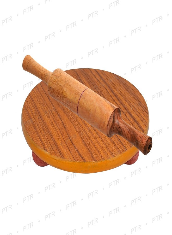 PTR Pine Wood Chakla Belan Set Handcrafted from Strong Natural Wood 9 Inch Rolling Board with 12 Inch Rolling Pin for Everyday Kitchen Use Chakla Belan Set (Wood Brown) - Image 2