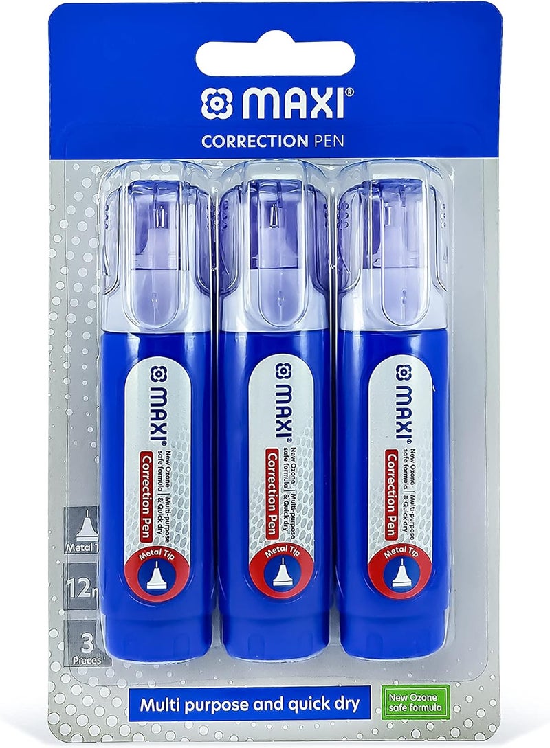 MAXI Correction Pen with Metal Tip - 12ml, 3 Pack - Image 1