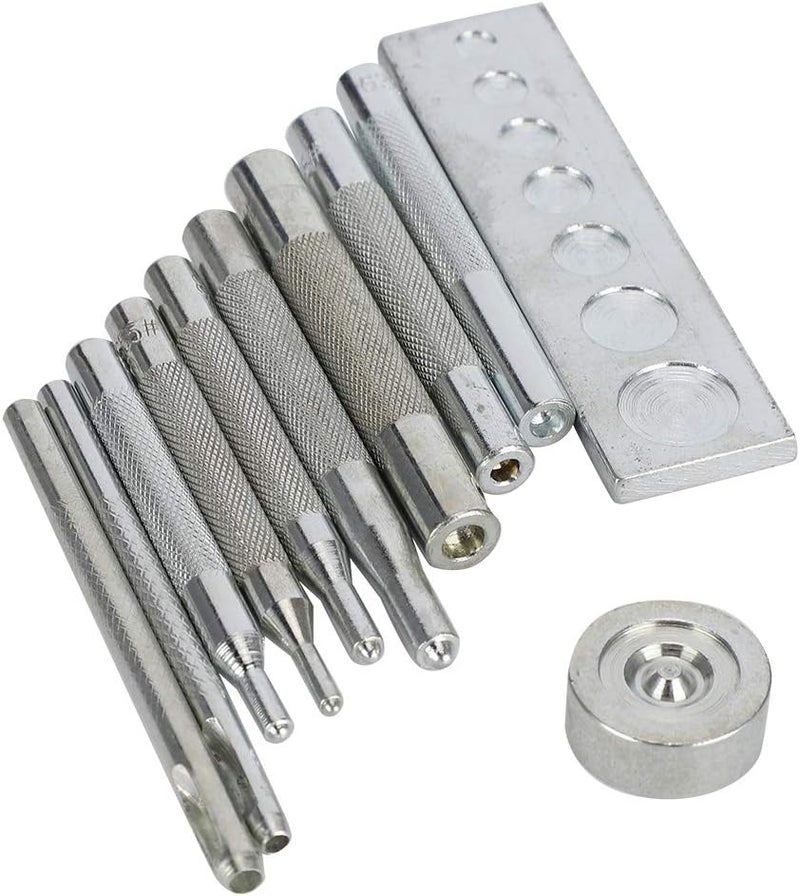 VELATEMOR Snap Fastener Rivet Setter, Snap Button Punch Tool Kit with Round Base, 7 in 1 Base, 2.5mm and 3mm Hole Punch for Button Installation on Jeans Clothing Bags Leather DIY Crafts - Image 4