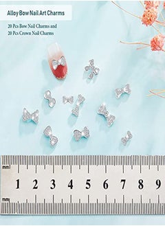 Maitys 40 Pieces 3D Bow Nail Charms Bow Tie Design Nail Art Slices Rhinestone Alloy Bow Nail Art Decals Bow Nail Art Decoration For Women Girls Diy Nail Art 20 Styles  - Image 2