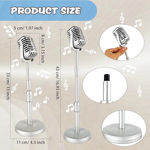 Norcoin 2 Pcs Vintage Microphone Prop Liftable Retro Microphone Prop Model Fake with Stand Plastic Classic Antique Mic Toy for Role Play Party Costume Stage Table Decorations Old Fashioned Silver - Image 5