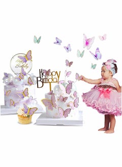22-Piece Butterfly Cake Decoration Set with Happy Birthday Acrylic Toppers for Girls Baby Showers and Wedding Parties