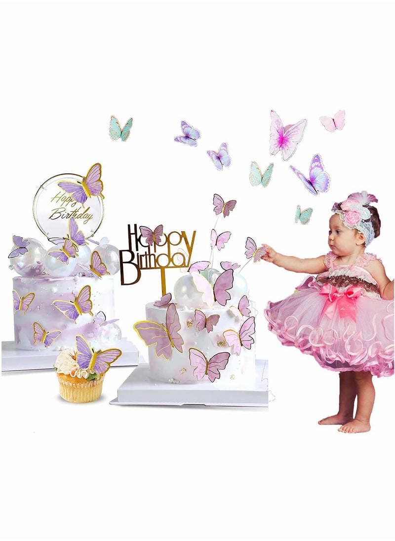 Generic - 22-Piece Butterfly Cake Decoration Set with Happy Birthday Acrylic Toppers for Girls Baby Showers and Wedding Parties - Image 1