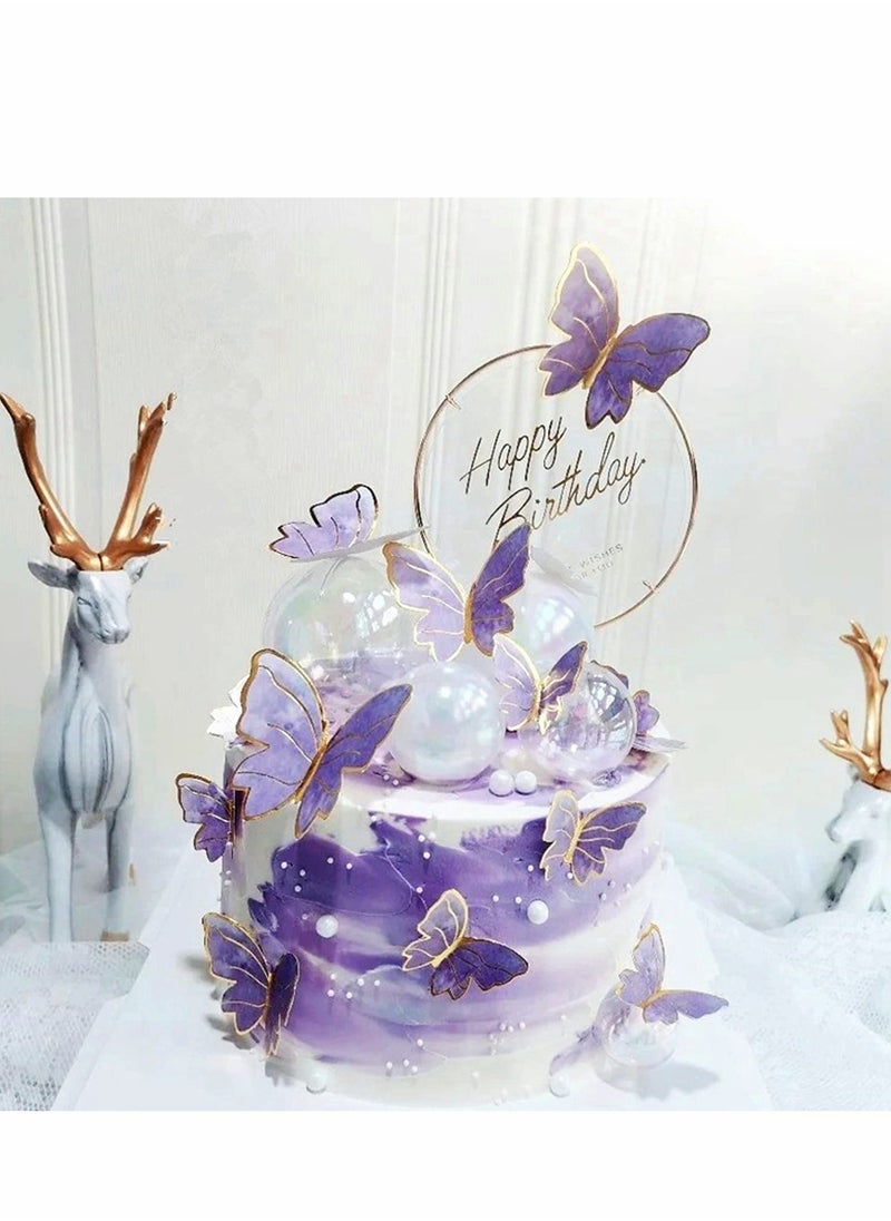 Generic - 22-Piece Butterfly Cake Decoration Set with Happy Birthday Acrylic Toppers for Girls Baby Showers and Wedding Parties - Image 1