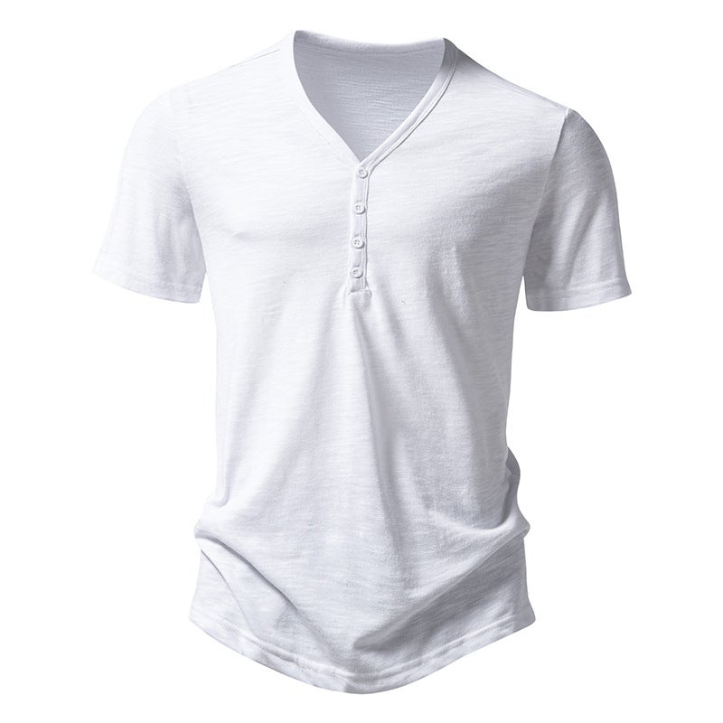 new four button men''s V-neck bamboo short sleeve T-shirt 012P30 - Image 1