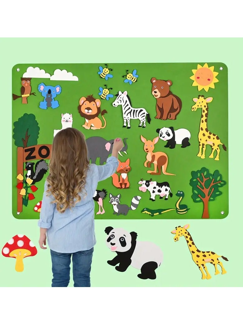 Interactive Felt Story Board Set For Kids: Animal Figures, Wall Hanging Gift, Fun  Educational Game!  And Thanksgiving Gifts, Green Polyester Fabric - Image 1