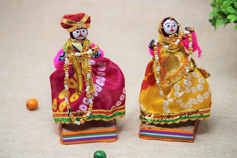 JH Gallery Handmade Recycled Rajasthani Dulha Dulhan Figurines for Home Decoration, Gifting Idol, Home Furnishing, Decorative Items for Living Room - Multicolour 11 x 11 cm (Doll Dulha Dulhan) - Image 1