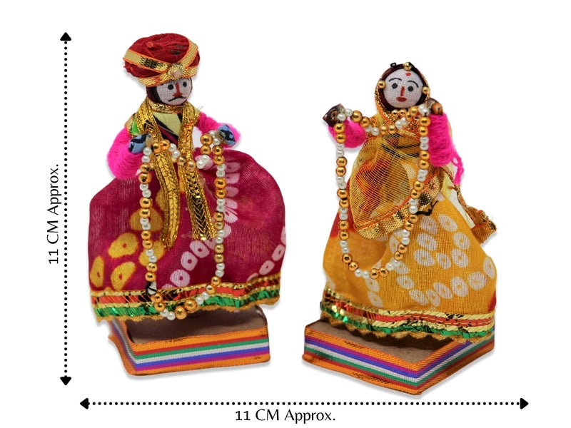 JH Gallery Handmade Recycled Rajasthani Dulha Dulhan Figurines for Home Decoration, Gifting Idol, Home Furnishing, Decorative Items for Living Room - Multicolour 11 x 11 cm (Doll Dulha Dulhan) - Image 2