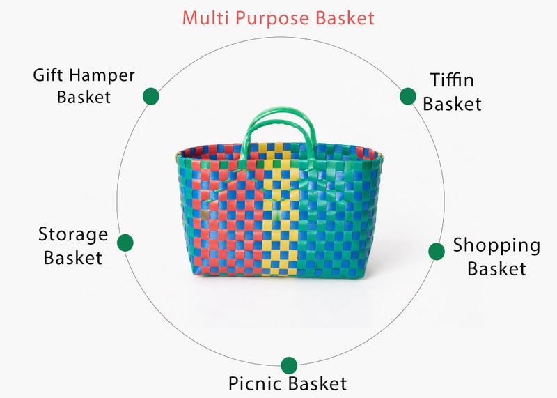 The Quirk Box Premium Multipurpose Organizer Tiffin Basket Carry Bag, Storage & Picnic Basket, Lunch Bag, Gift Hamper, Handbag for Lunch Box, Water Bottle, Kids Storage - 13 litres (Green - Small) - Image 3