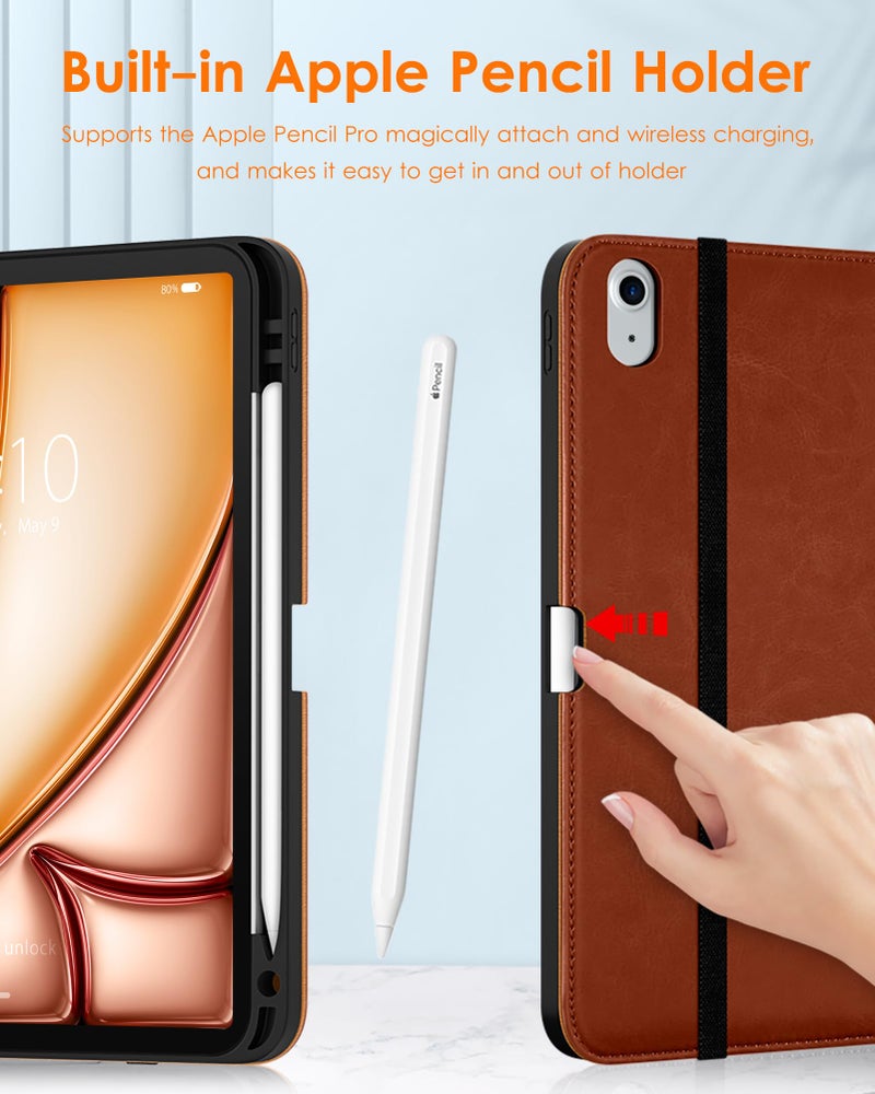 DTTO for iPad Air 11-inch Case M4/M3/M2 (2026/2025/2024), iPad Air 5th / 4th Generation (2022/2020), Premium Leather Business Folio Stand Cover with Pencil Holder - Auto Sleep/Wake, Brown - Image 4