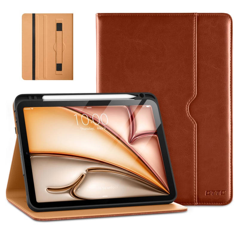 DTTO for iPad Air 11-inch Case M4/M3/M2 (2026/2025/2024), iPad Air 5th / 4th Generation (2022/2020), Premium Leather Business Folio Stand Cover with Pencil Holder - Auto Sleep/Wake, Brown - Image 1