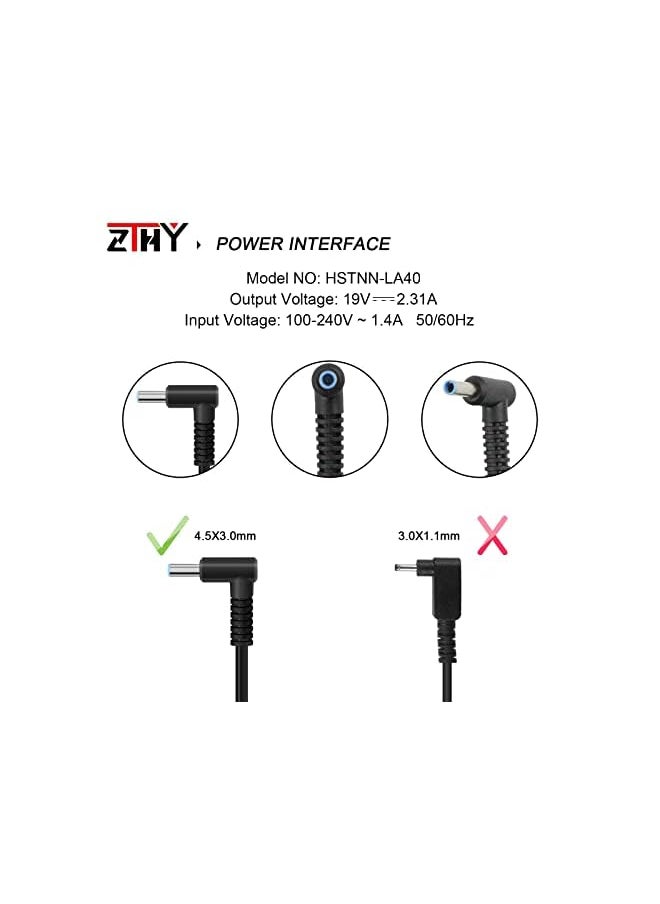 ZTHY - 45W 19.5V 2.31A Laptop Charger Ac Adapter Replacement For Hp Pavilion 11 13 15 Pavilion X360 15-F272Wm 15-F387Wm 15-F233Wm 15-F222Wm 15-F211Wm 15-F337Wm 17-G121Wm 17-G119Dx Hp Stream 11 13 15 - Image 1