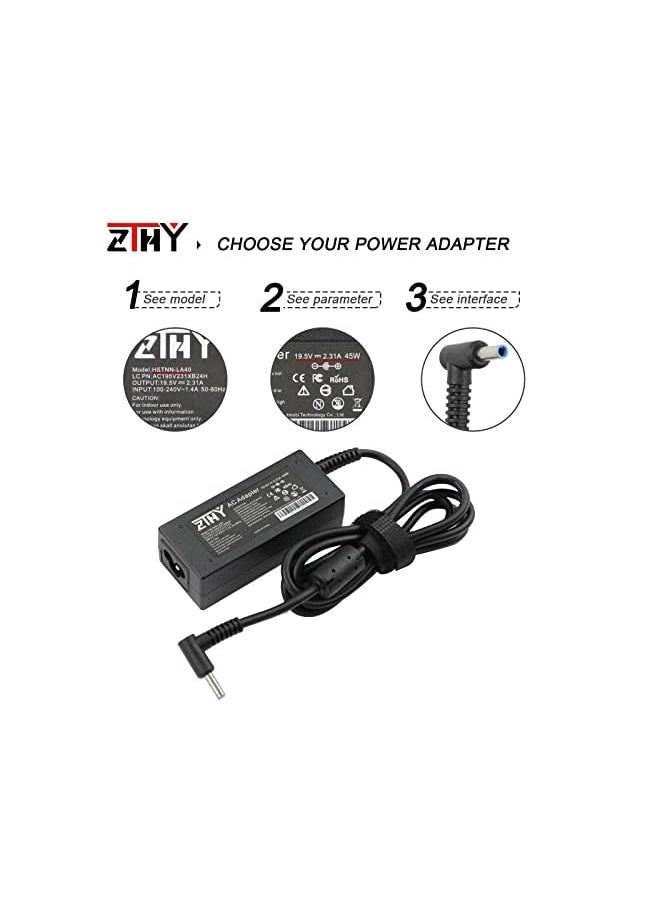ZTHY - 45W 19.5V 2.31A Laptop Charger Ac Adapter Replacement For Hp Pavilion 11 13 15 Pavilion X360 15-F272Wm 15-F387Wm 15-F233Wm 15-F222Wm 15-F211Wm 15-F337Wm 17-G121Wm 17-G119Dx Hp Stream 11 13 15 - Image 1