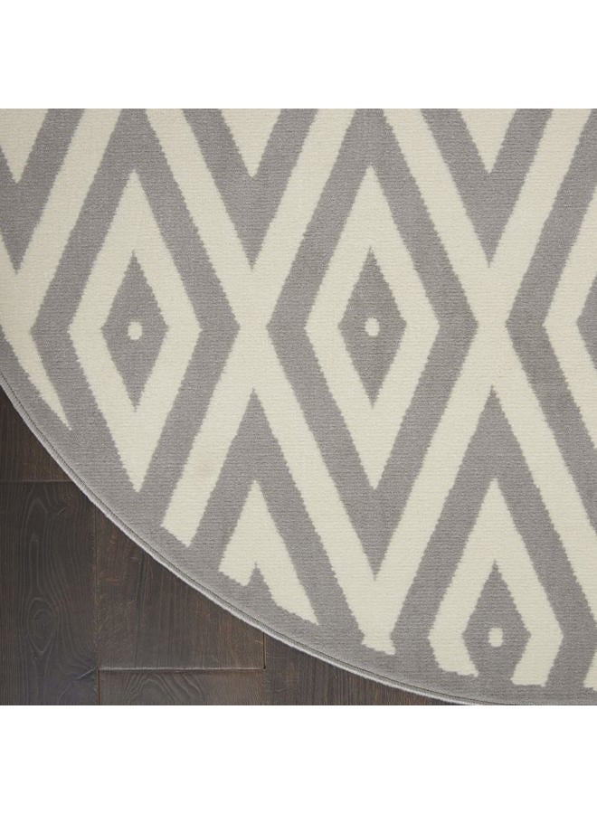 Nourison Grafix White/Grey Area Rug (5'3"xRound - Image 5