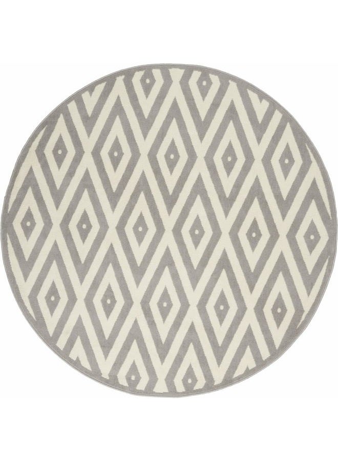 Nourison Grafix White/Grey Area Rug (5'3"xRound - Image 3