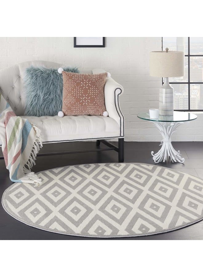Nourison Grafix White/Grey Area Rug (5'3"xRound - Image 1