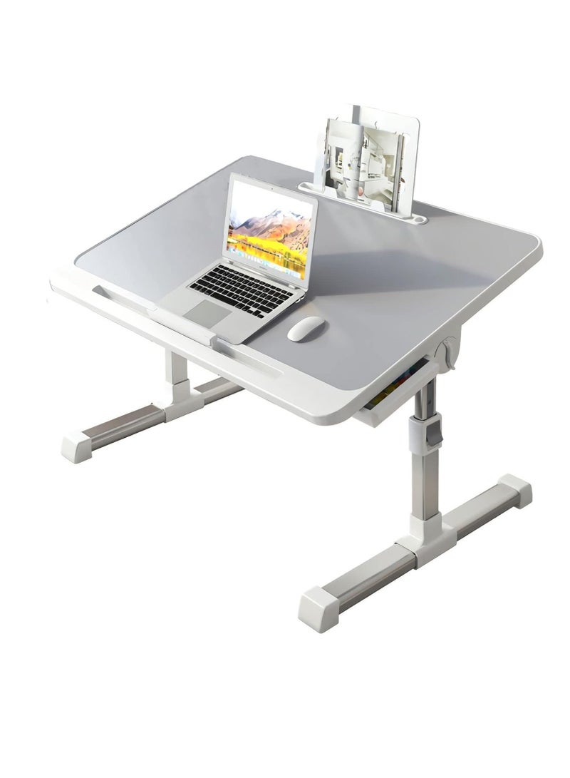 Generic Foldable Nightstand, Multifunctional Laptop Nightstand with Hidden Drawer, Portable Lap Table with Folding Legs, Suitable for Sofa Eating, Working, Gaming, PVC Leather Non-slip Table Top. - Image 1