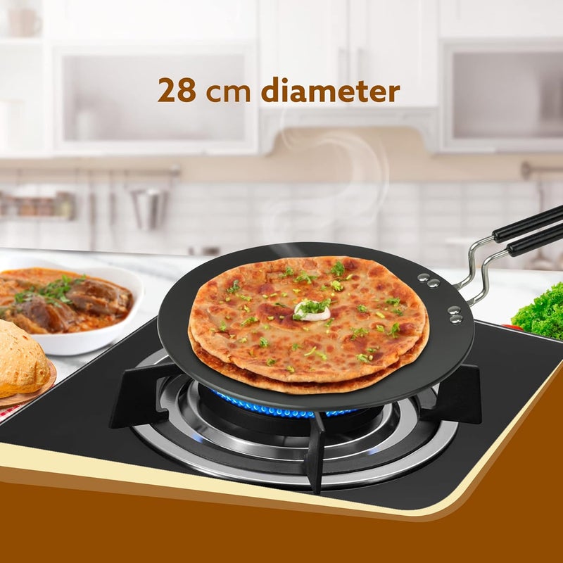 AGARO Elite Hard Anodised Tawa for Kitchen, 28 cm Diameter Tawa for Roti, Chapati, Paratha, Riveted Handle, 4 mm Thick Base for Uniform Heating, Gas Oven Compatible, Cooking, Cookware - Image 2