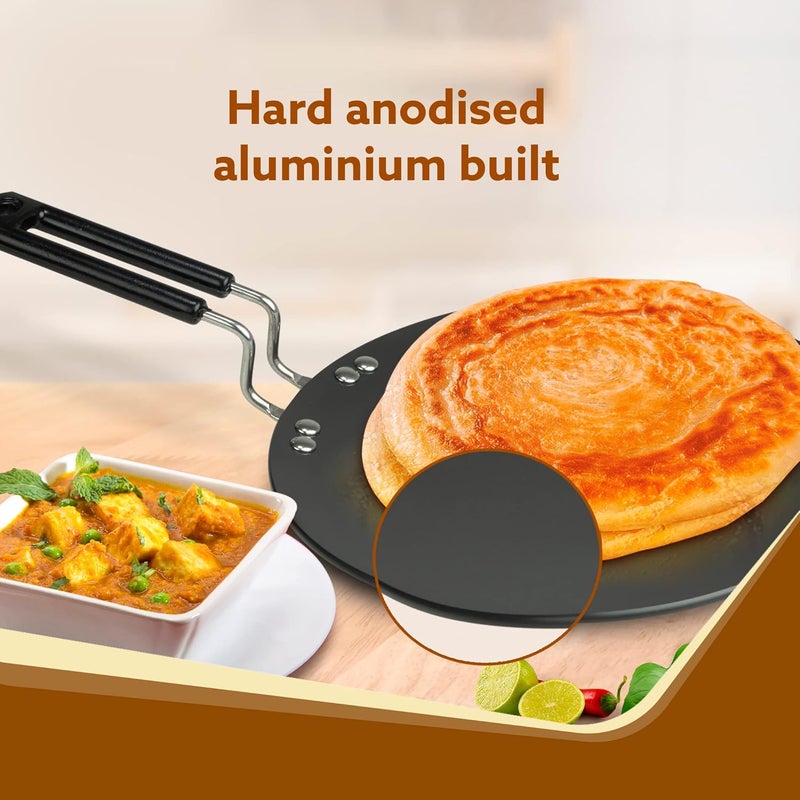 AGARO Elite Hard Anodised Tawa for Kitchen, 28 cm Diameter Tawa for Roti, Chapati, Paratha, Riveted Handle, 4 mm Thick Base for Uniform Heating, Gas Oven Compatible, Cooking, Cookware - Image 3