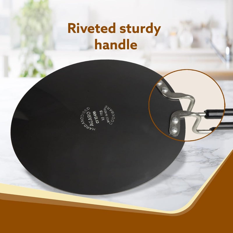 AGARO Elite Hard Anodised Tawa for Kitchen, 28 cm Diameter Tawa for Roti, Chapati, Paratha, Riveted Handle, 4 mm Thick Base for Uniform Heating, Gas Oven Compatible, Cooking, Cookware - Image 5