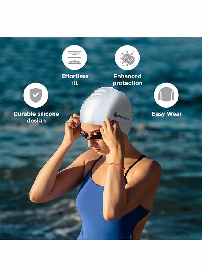 ENDLESS  Endless EL1021 Comfortable Silicon Swimming Cap with Bubble Design | Silver | Material : Silicon | Elastic Waterproof Swimming Cap for Long and Short Hair with Thicker Edge | For Adults, Women and Men  - Image 2