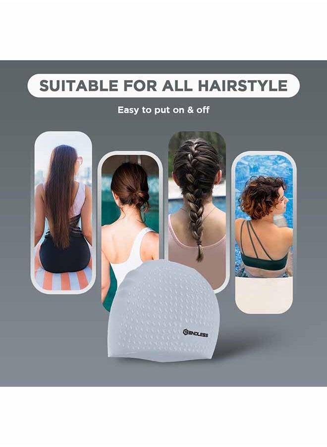 ENDLESS  Endless EL1021 Comfortable Silicon Swimming Cap with Bubble Design | Silver | Material : Silicon | Elastic Waterproof Swimming Cap for Long and Short Hair with Thicker Edge | For Adults, Women and Men  - Image 3